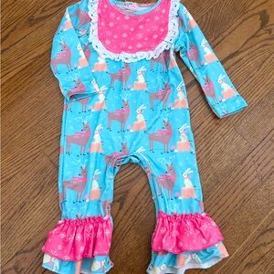 Pete + Lucy boutique baby girl bell romper holiday Christmas winter woodland nwt